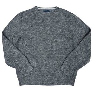 Men's NAUTICA V-Neck Heavy Sweater Speckled‎ Gray- Size Large